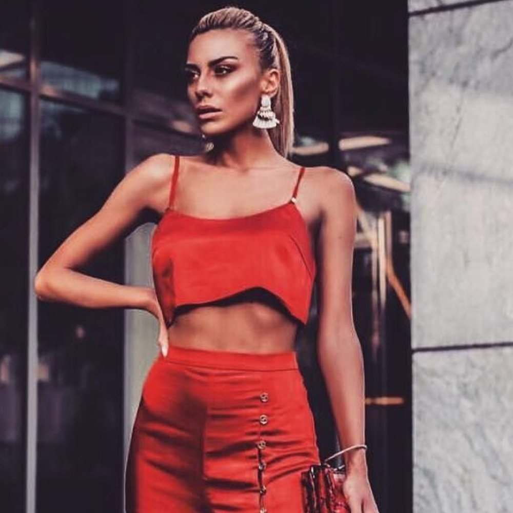 NWT Meshki Tala Satin Crop Top Red - XSmall
